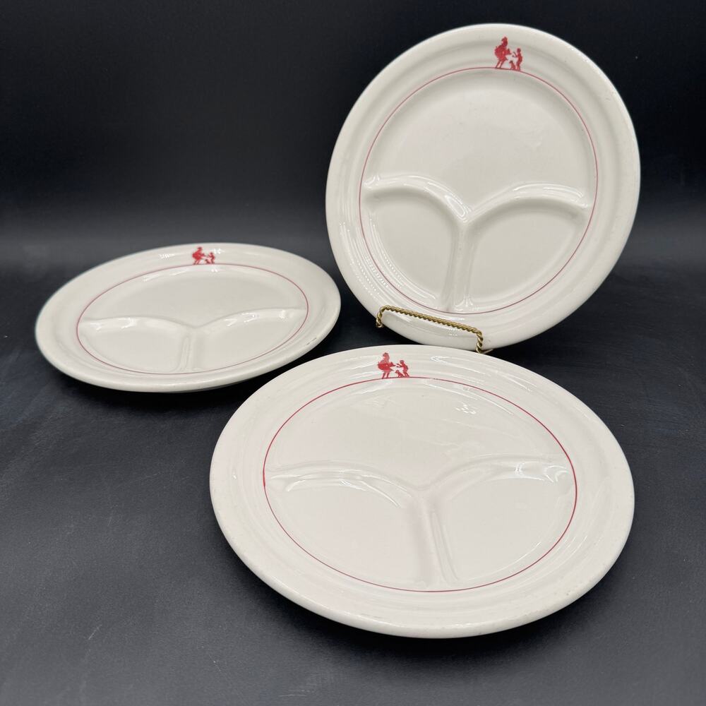 Set/3 Vtg Grill Plates by Homer Laughlin Pie Man USA 1950s Restaurant Hotel Ware
